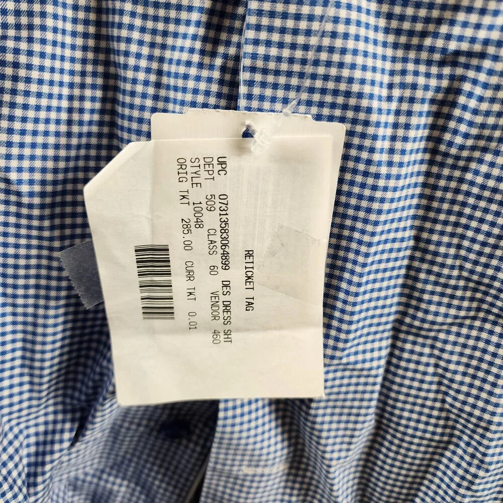 Eton Contemporary Fit MicroCheck Shirt Men's 17.5 Dark Blue Front Button Closure - Picture 8 of 13